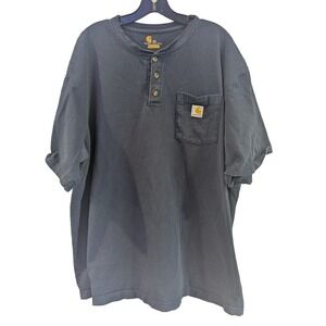 Carhartt‎ Henley Short Sleeve T Shirt Men's 2XL Blue Loose Fit Work K84